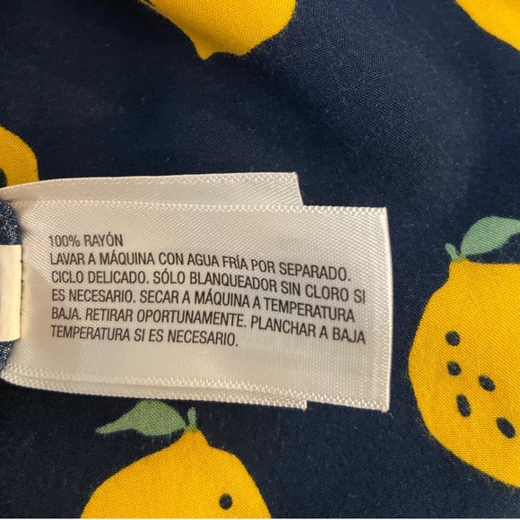 Old Navy Lemon Print Navy Blue Rayon Short Sleeve Button Down Shirt Women XL - Picture 5 of 5